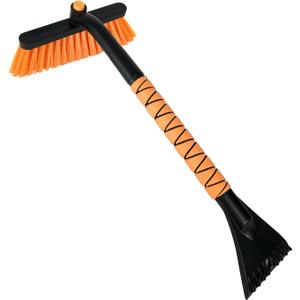 26" Car Snow Brush & Ice Scraper | 2 - in - 1 Winter Tool with Premium Bristles for Cars/SUVs/Trucks  Rotating Head, Heavy - Duty ABS | Ergonomic Foam Grip (FlameFoam Orange)