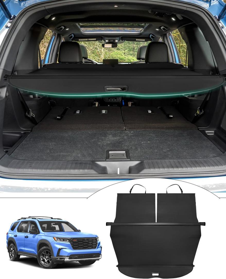 Powerty Retractable Cargo Cover for 2023-2025 Honda Pilot-Canvas Texture Trunk Cover Privacy Screen Rear Security Shade for Pilot Accessories