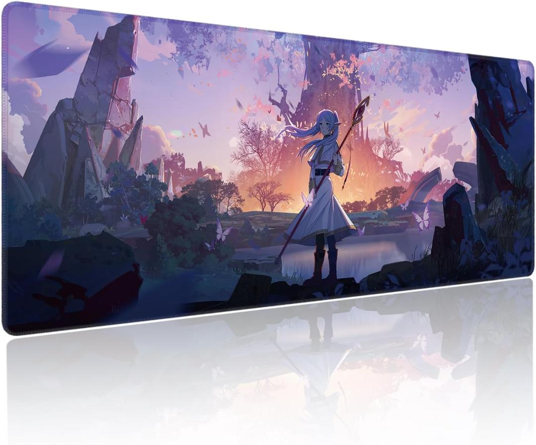 Anime Mouse Pad, Water Resist Keyboard Pad,Mouse Pads with Non-Slip Rubber Base,Office Computer Key Board Mousepad Computer Keyboard Mousepads Mat 800 x 300mm / 31.511.8 inches (Frieren B)