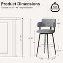 Swivel Bar Stools Set of 2 Counter Height Bar Stools with Linen Upholstery, Ergonomic Backrest, and Chrome Metal Feet for Kitchen Island (Gray, 30" Barstools)