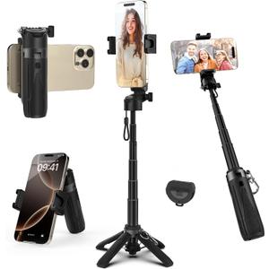 Takerers Portable Selfie Stick Tripod with RemotePocket Size 4-in-1 Extendable Cell Phone Tripod360 Rotation Mini Selfie Stick for iPhone Android Phone Holder for Video Recording Live Streaming