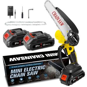 Mini Chainsaw Cordless 6 Inch, Electric Chain Saw, Portable Handheld Small Chainsaw, Battery Powered Hand Saw With Security Lock for Trees Branches Trimming Wood Cutting (Seniors Friendly)