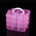 3-Tier Hair Accessories Storage Box, Clear Plastic Organizer with Handle, 5.9 x 5.9 x 5.1 in (Pink, 5.9 x 5.9 x 5.1 in)