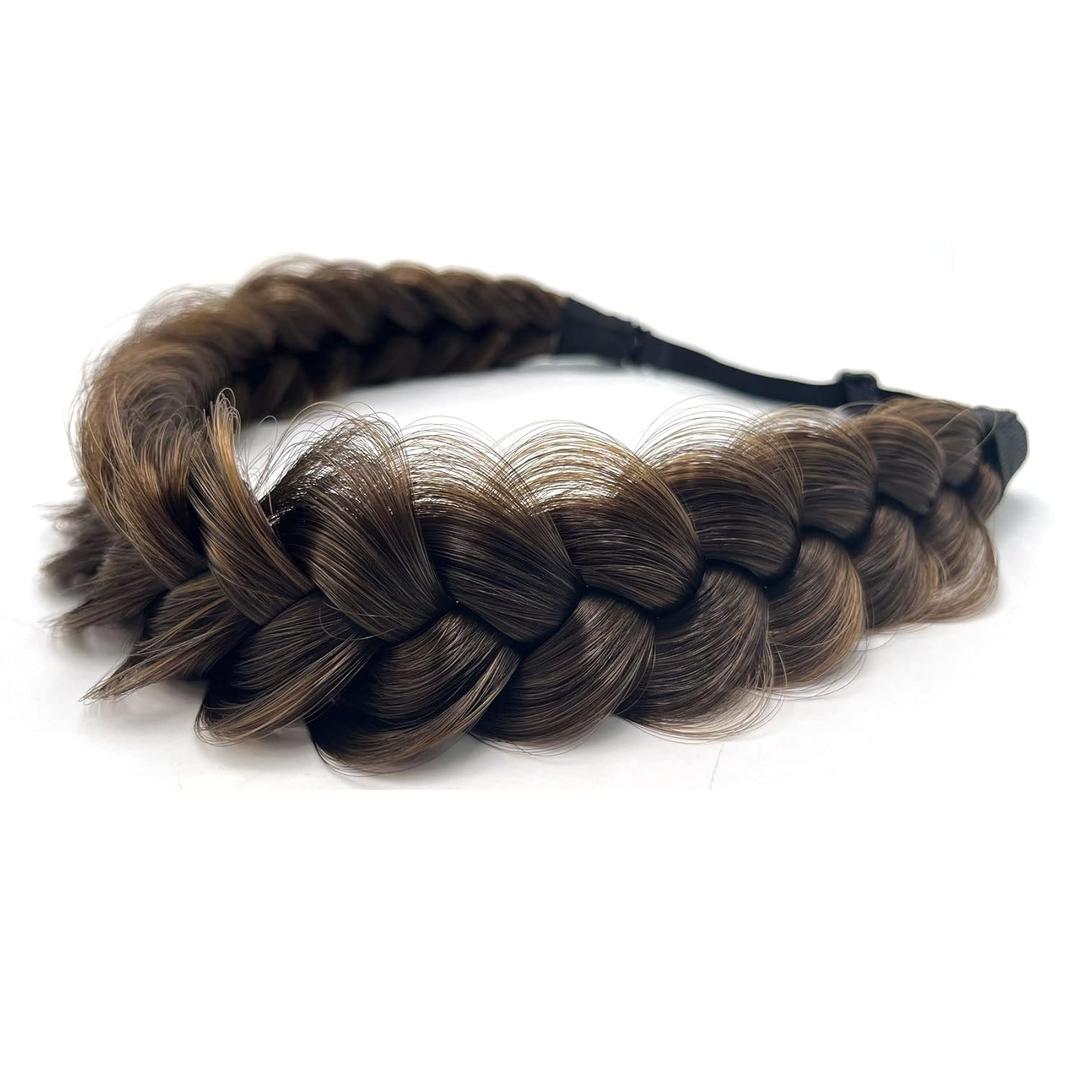 TOECWEGR Synthetic Hair Braided Headband Classic Wide Strands Wedding Disorderly Fluffy Braids Wig Band Women Beauty Accessory (GYU-A05)