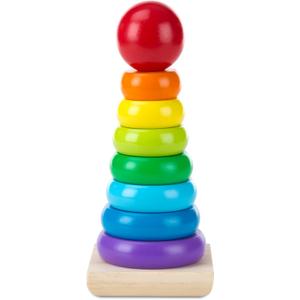 Melissa & Doug Rainbow Stacker Wooden Ring Educational Toy - Wooden Stacking Rings, Stacker Toys for Toddlers Ages 2+