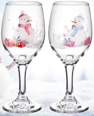 Sliner 3 Pcs Christmas Wine Glasses Holiday Snowman Stemmed Wine Glasses Christmas Cocktails Cups Goblets Cups Gifts Decor for Home Bar Diner Xmas Birthday Wedding