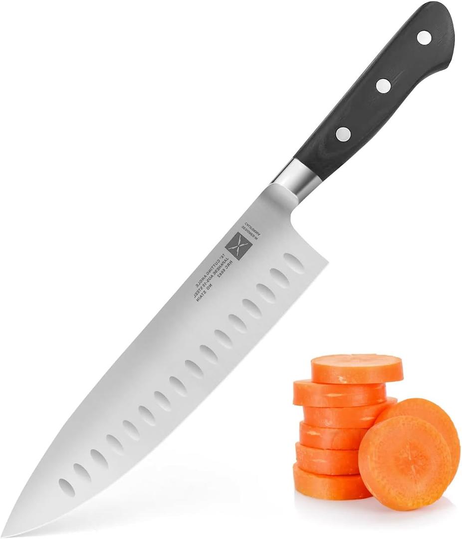 Fortune Candy 8 Inch Chefs Knife - Japanese AUS-10 Stainless Steel Kitchen Knife - Full Tang, Classic Handle (Silver)