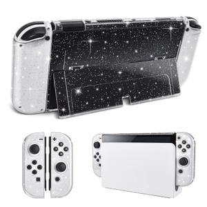 DLseego Protective Glitter Case Compatible with Switch OLED Console - Updated Version, Bling Soft TPU Cover with Shock-Absorption and Anti-Scratch Design - Crystal