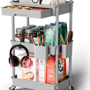 Sorgion 3 Tier Rolling Cart Organizer,Laundry Room Bathroom Organizers and Storage Office Shelves Mobile Shelving Unit Kitchen Trolley Cart with Wheels for Art,Craft,Diaper,Bedside,Snack(Grey)