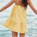 Womens Plaid A-line Dresses Shoulder Straps Ruffle Hem Casual Mini Dress with Side Pocket (Yellow, M)
