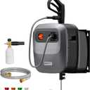 Giraffe Tools Grandfalls Retractable Pressure Washer G20, 2500 PSI 2.2 GPM, 180 Wall Mounted Power Washer, Auto-Retract with 65ft Pressure Hoses, 5 Nozzles for Floor/Cars/Fences/Patios, Dark Silver