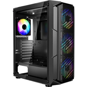 VEVOR PC Gaming Case, Mid-Tower, Computer Case with High-Airflow Tempered Glass Panel, Dust Filter, 4 x 120 mm ARGB Fans, Easy Cable Management, for GPU up to 320 mm in Length, for ATX/M-ATX/ITX