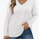 IN'VOLAND Womens Plus Size Long Sleeve Shirts V Neck Basic Tee Tops Loose Fit Fall Outfits for Women 5X White