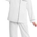 Veseacky 100% Cotton Soft PJs for Big Girls Boys Classic Children's Pajamas White 13-14Y