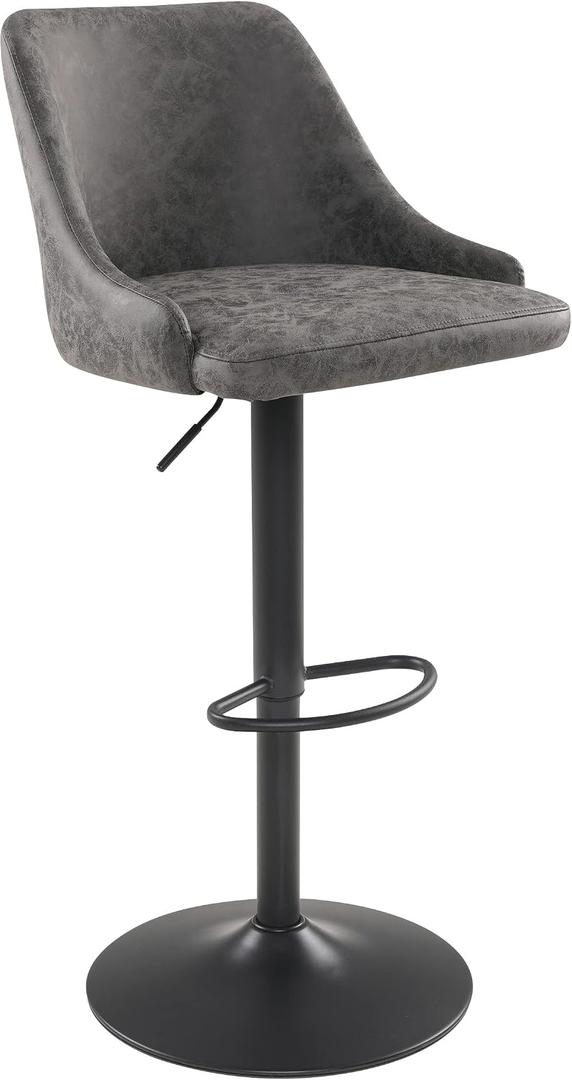 OSP Home Furnishings Sylmar Height Adjustable Faux Leather Stool with Back, Charcoal