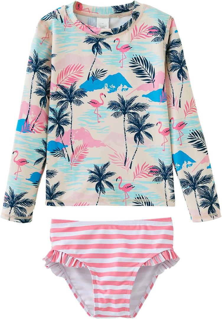 UMELOK Toddler and Little Girls Rash Guard Sets with Bikini Bottoms Swimwear (12 Years, Pink, Coconut Island)