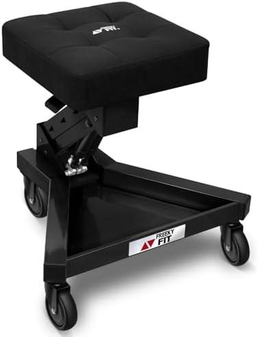 FreekyFit Shop Stool with Wheels, Hydraulic Adjustable Mechanic Creeper Stool on Wheels, Garage Work Rolling Stool Chair for Workshop, 400 LBS Capacity, 4 Inch Casters, 360° Swivel Padded Seat, Black