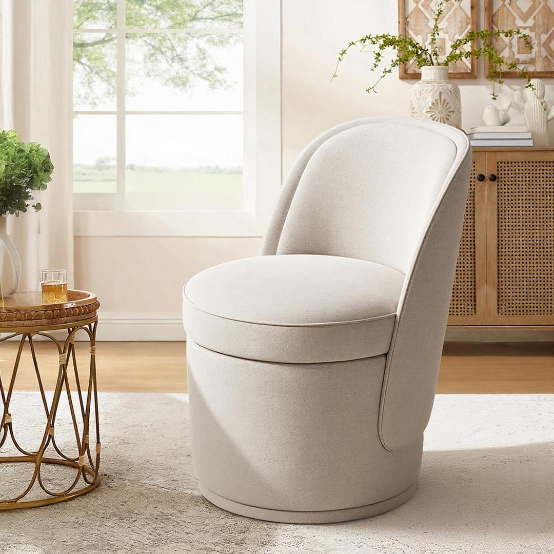 MALOL Swivel Accent Chair, 360° Swivel Chair with Hidden Storage, Modern Small Barrel Swivel Armchair for Living Room/Bedroom, Beige