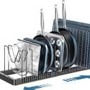 PanPanPal Pots and Pans Organizer under Cabinet, Expandable Pot Lid Organizer Holder with 10 Adjustable Compartment, Pan Organizers inside Cabinet for Lids, Bakeware, Kitchen Storage Pot Rack, Black