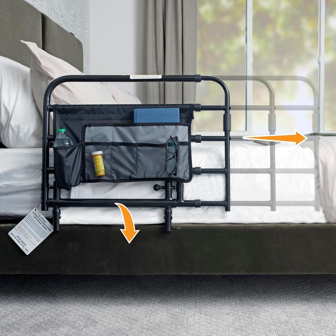 Stander Wonder Pivot Bed Rail Tall, Adjustable Safety Assist Railing with Swing Down Guardrail for Elderly Adults, Fits Taller Mattresses 8 to 16 Inches Thick, ASTM Safety Approved Bedrail, Black