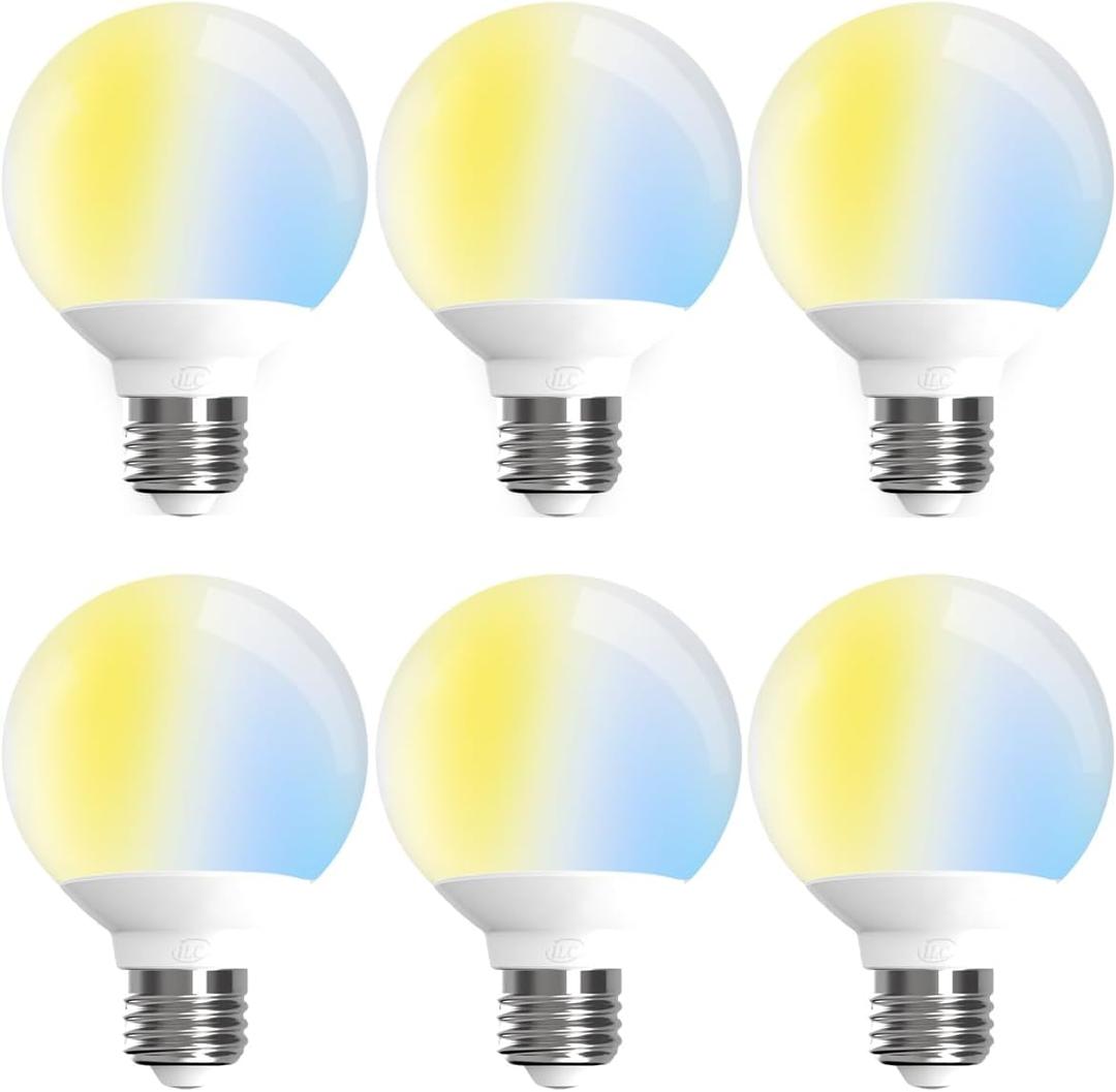 ILC G25 Globe Light Bulbs, App-Controlled LED Bulb with Bluetooth Mesh, 6W, 60W Equivatlent, 600LM, CCT: 2700K-6000K, CRI>95+, E26 Base, 120V for Vanity, Pendant fixtures, Bathroom (6 Pack)