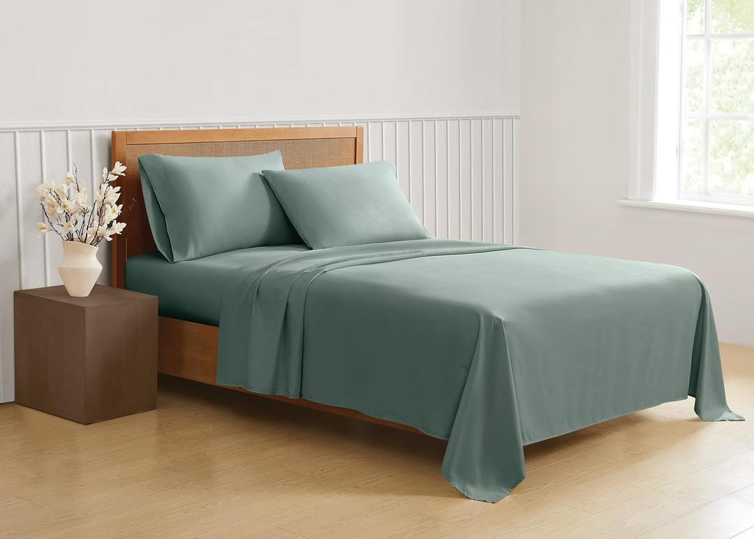 TRULY SOFT Green Solid Sage Twin 3 Piece Sheet Set, Solid Color Themed, Oeko-TEX Certified Confidence