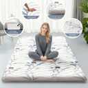 SCHNAUZER HOME Japanese Floor Mattress, 3.5" Thicken Ink Wash Floral Pattern Portable Futon Mattress, 100% High-Density Foam Tatami Mat Sleeping Pad for Camping Guest Room Dormitory RV, White, Full