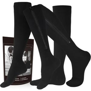 cerpite Zipper Compression Socks, 2 Pairs 15-20 mmHg Closed Toe Compression Stockings for Men Women (4X-Large, Black)