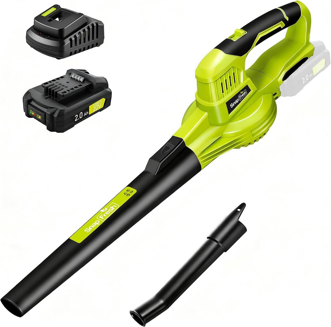 SnapFresh 20V Cordless Electric Leaf Blower - Lightweight with 2.0Ah Battery & Fast Charger, 2 Speed Modes for Lawn, Patio, Yard & Sidewalk Care