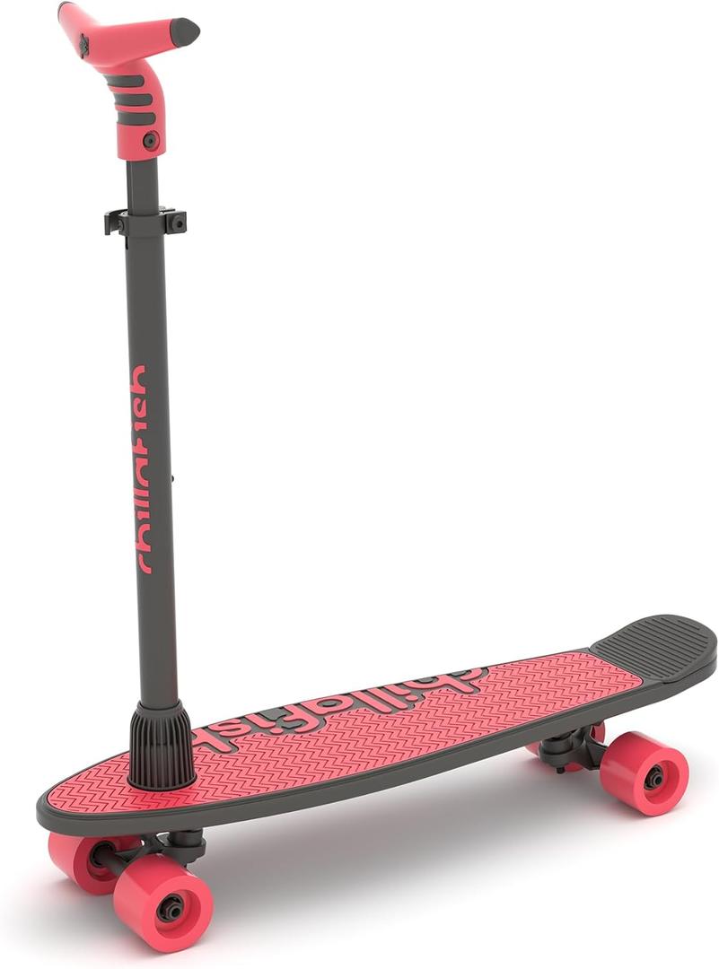 Chillafish Skatieskootie Customizable Training Skateboard and Lean-to-Steer Scooter with Detachable Stability Handlebar, Ages 3+ (Coral)