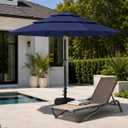 10ft Patio Umbrella, 3-Tier Vented Outdoor Table Umbrella with 8 Sturdy Fiberglass Ribs, Windproof Market Umbrella with Push Button Tilt and Crank, UV Protection for Deck, Pool, Navy Blue