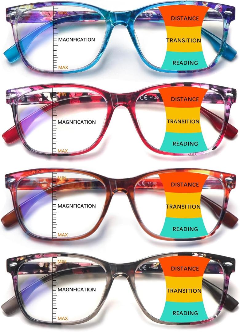 CLASAGA Progressive Multifocus Reading Glasses for Women, Pattern Print Blue Light Block Stylish Ladies Computer Readers (Pattern Design-5)