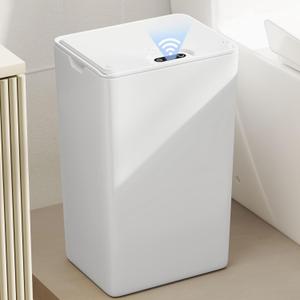 Bathroom Small Trash Can with Lid, 4 Gallon Touchless Automatic Garbage Can Slim Waterproof Motion Sensor Smart Trash Bin for Bedroom, Office, Living Room-White