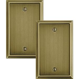 OKAWYC Single Blank Light Switch Cover Aria Metal Wall Plate, 2-Pack Antique Brass 1 Gang, for Light Switch Cover Outlet Cover Decorative Wallplate, Durable