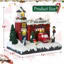 Resin Christmas Village Building, Fire Station with LED Lights & Multiple Music Tracks, Collectible Buildings Decoration with Snow, Indoor Home & Desktop Holiday Gift (10" H x 11" W x 7.5" D)