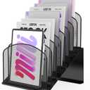 Inclined Desk File Organizer Metal Desk Magazine Folder Holder with 8-Section Vertical Compartments Rack File Organizer for Office, Home, School, Black