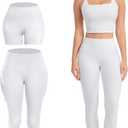 3 Piece Workout Sets for Women High Waisted Leggings with Pockets Tummy Control Biker Shorts Yoga Sports Bra (Medium, White)