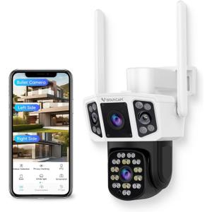 VSTARCAM Outdoor Security Camera Wireless, 2K Dual-Lens with 3-Way Display, 360 View, Color Night Vision, PIR Motion Detection, Spotlight Siren Alarm, 2-Way Talk, IP66 Weatherproof, Cloud/SD Storage