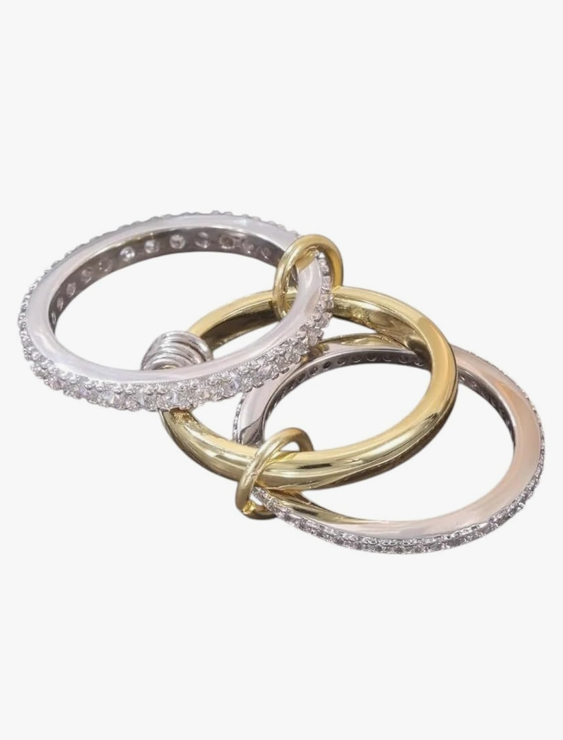 New 2026 Women 18K Real Gold Titanium Steel Stackable Rings Dainty Cubic Zirconia Rings, Silver Gold Knuckle Multi-Link Coinnected Ring Perfect for Gift for Special Occasions
