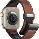 Magnetic Leather Bands Compatible with Apple Watch 49mm 46mm 45mm 44mm 42mm(S3/2/1) for Men Women, Genuine Leather with Magnetic Buckle for iWatch Ultra1/2/3 Series SE11/10/9/8/7/6/5/4/3/2/1 (A1 Mahogany Brown)