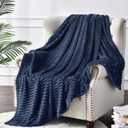 BEDELITE Fleece Throw Blanket for Couch 3D Ribbed Jacquard Soft and Warm Decorative Fuzzy Blanket Cozy, Fluffy, Plush Lightweight Navy Blue Throw Blankets for Bed, Sofa, 50x60 inches