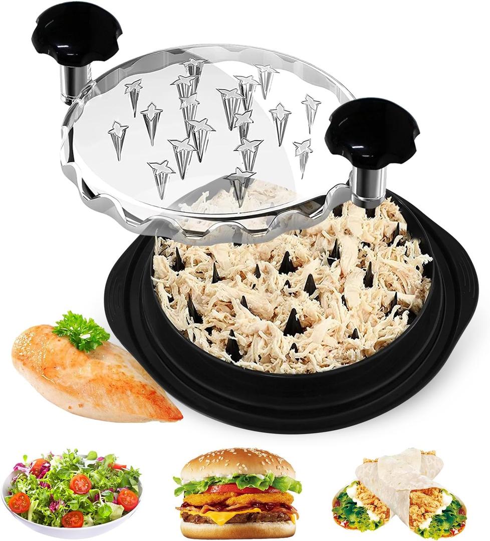 Vitoler Pro Chicken Shredder Tool, 108 Chicken Breast Shredder Tool Twist,Chicken Grinder withTransparent Lid,Ergonomic Handle,Non-Slip,Meat Shredder for Shredding Chicken Breast, Pork and Beef (black)