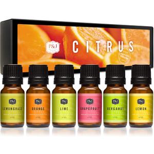 P&J Trading Citrus Set of 6 Fragrance Oils - Lemon, Lime, Orange, Bergamot, Grapefruit, Lemongrass Scents for Candle Making, Soap Making, Diffuser Oil