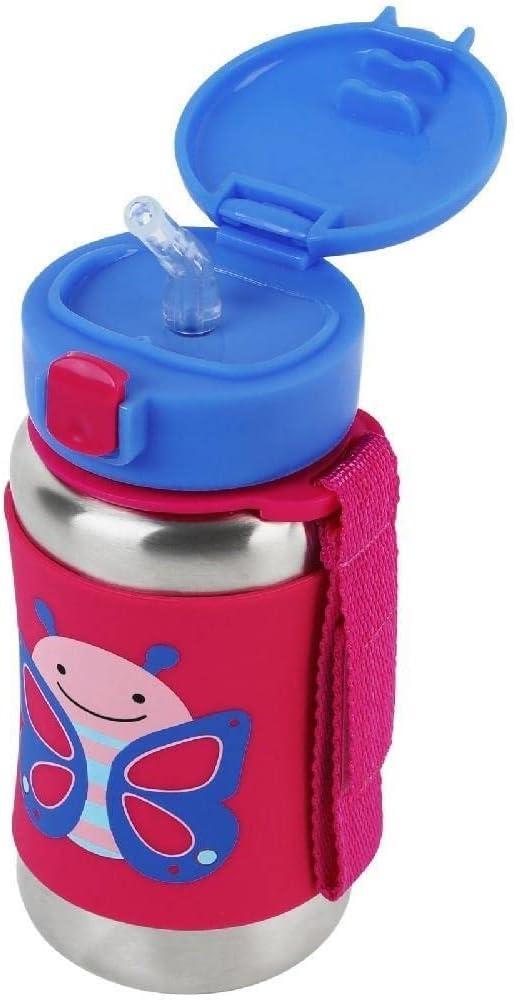Skip Hop Toddler Sippy Cup - Zoo Stainless Steel Straw Bottle, Butterfly, 3.50" x 3.50" x 6.00"