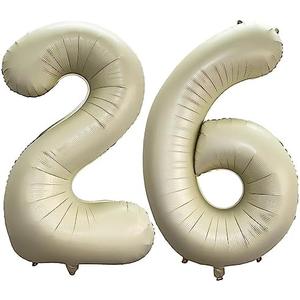 Number 26 Cream White Balloons 40 Inch Giant Sand White 26 or 62 Numer Foil Helium Balloons for 26th Cream Birthday Party Supplies 62th Anniversary Events Decorations