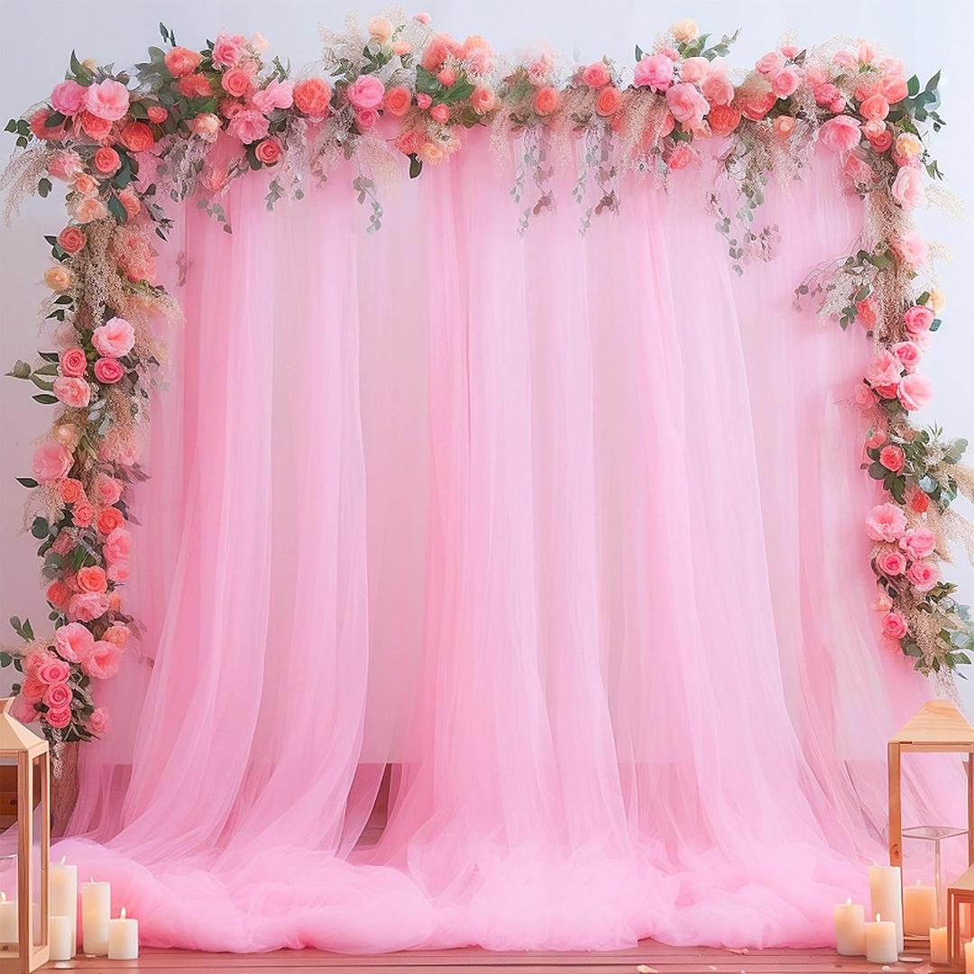 Pink Tulle Backdrop Curtain for Parties Girls Baby Shower 10ft X 8ft Light Pink Sheer Backdrop Curtains for Birthday Party Wedding Photo Booth Decorations 2 Panels 5ft X 8ft