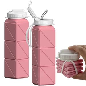 BEAUTAIL Collapsible Water Bottles with Straw 20.6oz, Silicone Foldable Portable Water Bottle, BPA-Free, Leakproof Reusable for Travel Camping Hiking Cycling Yoga Sports, 1 Pack (Pink)
