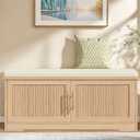 Keehusux 39.4" Fluted Shoe Storage Bench with Seat Cushion, Natural Oak, 39.4"W x 13.8"D x 17.7"H