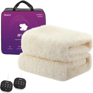 Bwarm Multi-Zone Heated Mattress Pad Twin XL Wool Electic Mattress Pad, Touchscreen Bed Warmer with 9 Heat Settings, 1-12 Hours Auto Off Memory Deep Pocket,Machine Wash White Ca King 72" x 84"