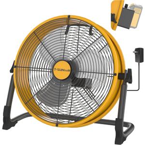 16" Battery Operated Floor Fan for Dewalt 20V Max Battery, Portable Fan with AC Adapter and USB Output, Metal Industrial High Velocity, Stepless Speed Cordless Fan for Jobsite Garage Camping Emergency